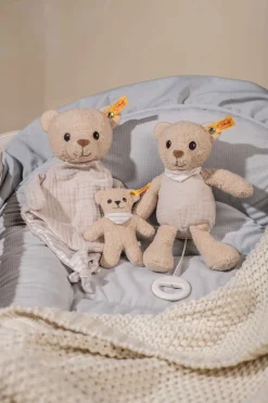 New Steiff GOTS Noah Teddy bear with rustling foil and rattle, 12 cm, beige