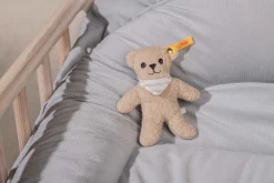 New Steiff GOTS Noah Teddy bear with rustling foil and rattle, 12 cm, beige